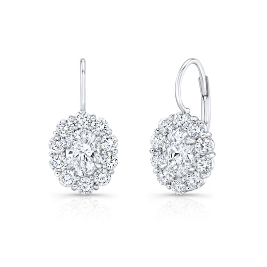 RAHAMINOV 18KW OVAL AND ROUND HALO DIAMOND DANGLE EARRINGS