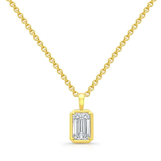 RAHAMINOV 18KY EMERALD CUT DIAMOND PENDANT