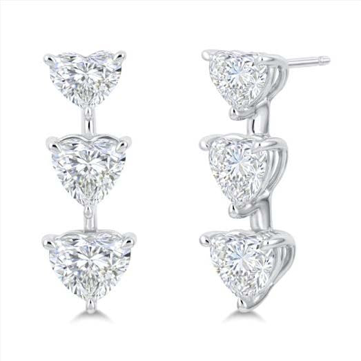 18KW TRIPLE HEART DIAMOND DROP EARRINGS