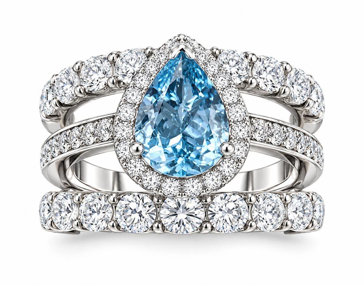 18KW DIAMOND AND AQUAMARINE COCKTAIL RING