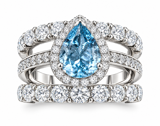 18KW DIAMOND AND AQUAMARINE COCKTAIL RING