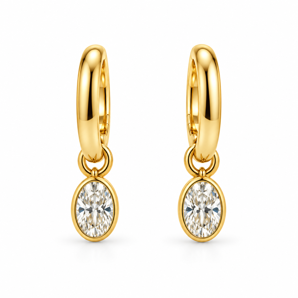 18KY HUGGIES WITH OVAL CUT DROP DIAMONDS