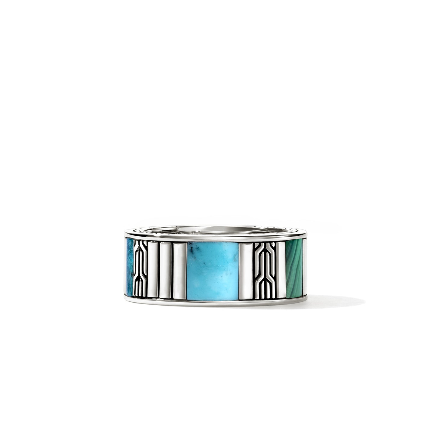 Carved Chain Ring, Sterling Silver, Hardstones