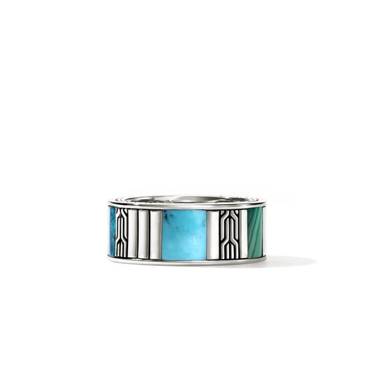 Carved Chain Ring, Sterling Silver, Hardstones