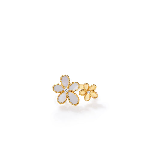 18KY JASMINE DIAMOND AND MOTHER OF PEARL DOUBLE FLOWER RING
