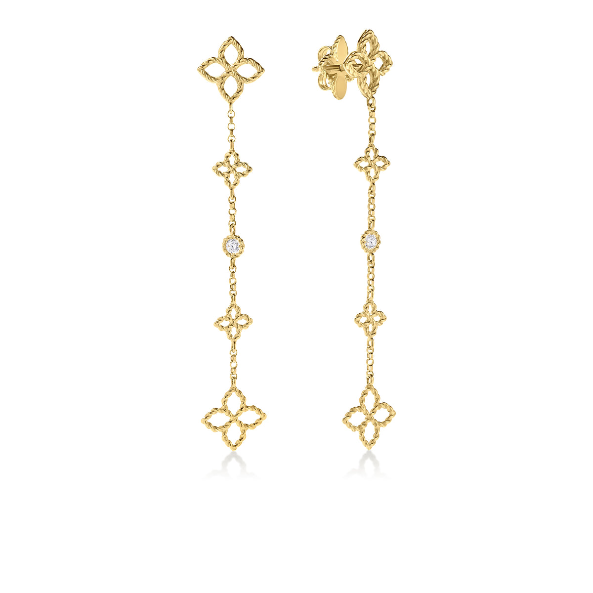 18KY PRINCIPESSA DIAMOND AND FLOWER STATION DANGLE EARRINGS