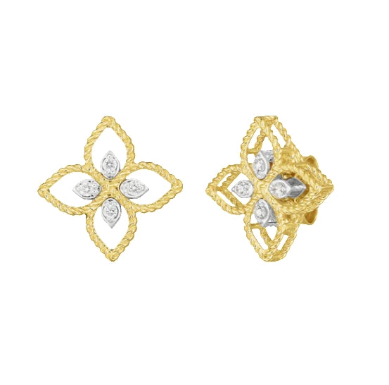 18KYW PRINCESS FLOWER SMALL DIAMOND STUD EARRINGS