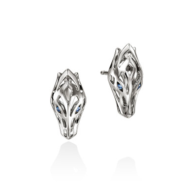 SS Naga Stud Earrings, Blue Sapphire