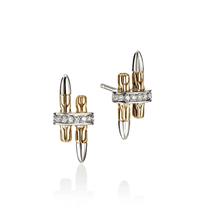 SS/14KY SPEAR DIAMOND STUD EARRINGS