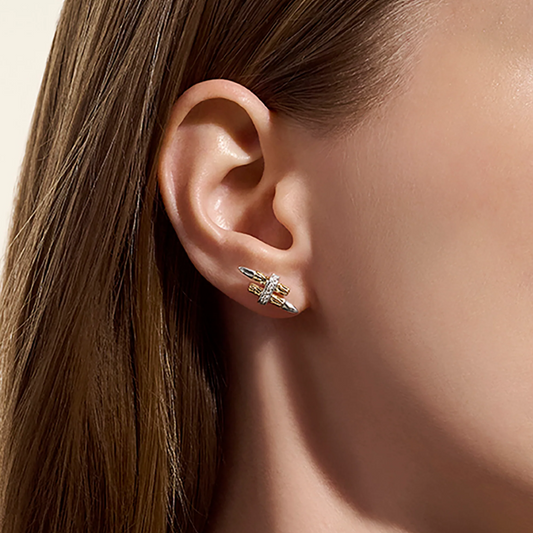 SS/14KY SPEAR DIAMOND STUD EARRINGS