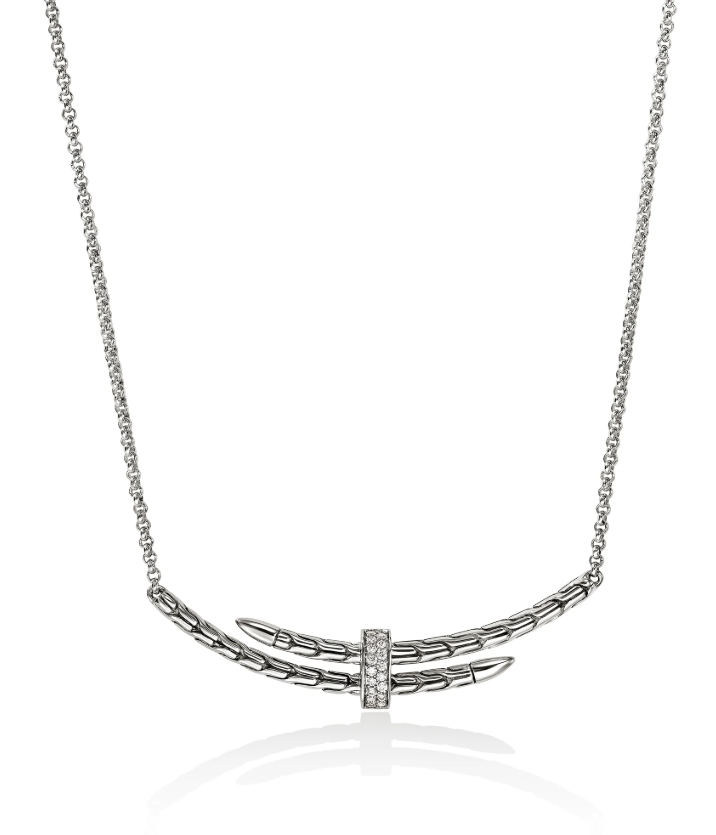 Spear Station Necklace, Sterling Silver, Diamonds