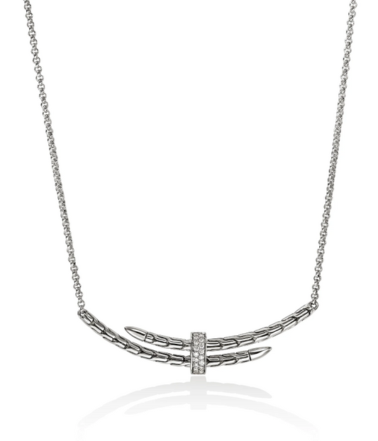 Spear Station Necklace, Sterling Silver, Diamonds