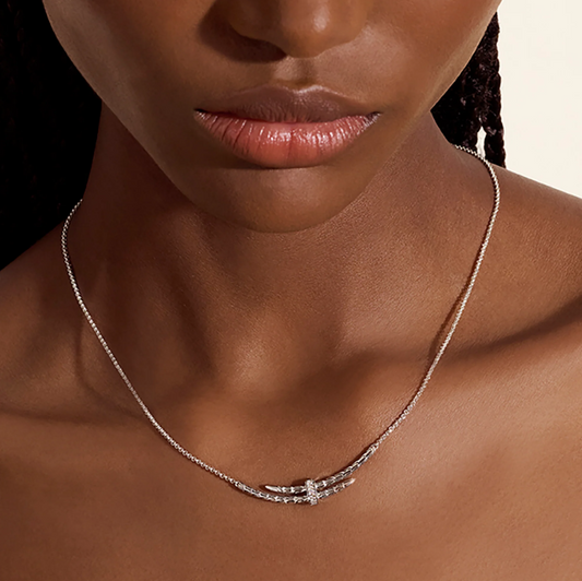 Spear Station Necklace, Sterling Silver, Diamonds