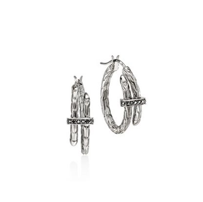 SS SPEAR BLACK SAPPHIRE HOOP EARRINGS