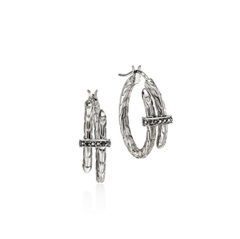 SS SPEAR BLACK SAPPHIRE HOOP EARRINGS