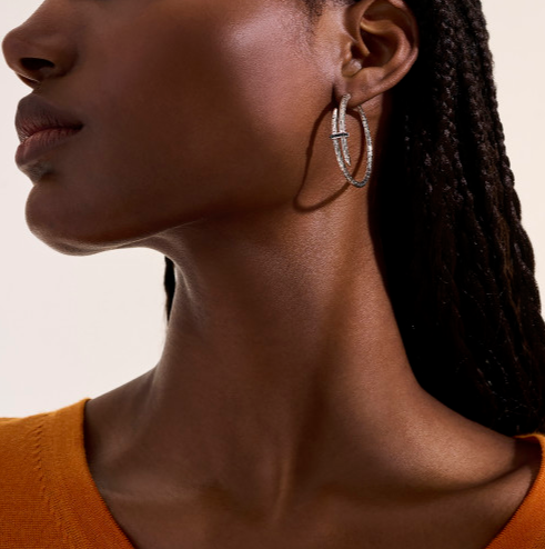 SS SPEAR BLACK SAPPHIRE HOOP EARRINGS