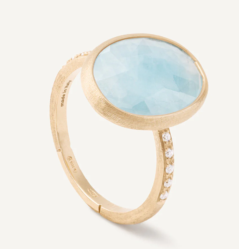 MARCO BICEGO 18KY SIVIGLIA AQUAMARINE RING WITH DIAMOND PAVE SHANK
