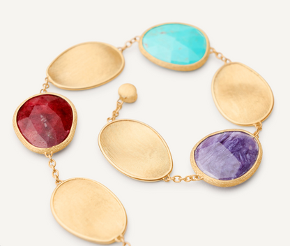MARCO BICEGO 18KY LUNARIA BRACELET WITH THULITE, TURQUOISE AND CHAROITE