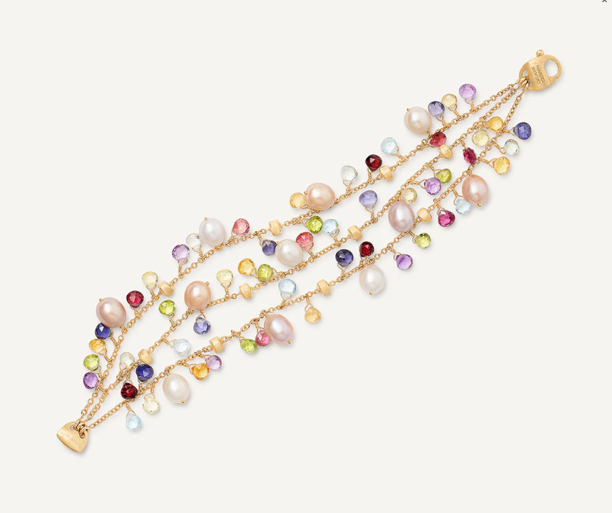 MARCO BICEGO 18KY PARADISE 3-STRAND GEMSTONE BRACELET WITH FRESHWATER PEARLS