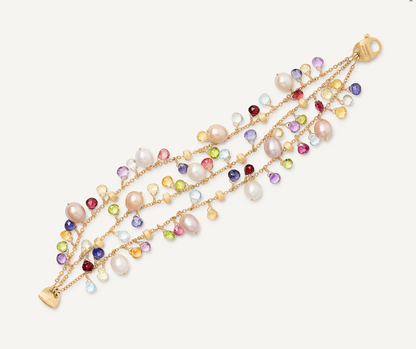 MARCO BICEGO 18KY PARADISE 3-STRAND GEMSTONE BRACELET WITH FRESHWATER PEARLS