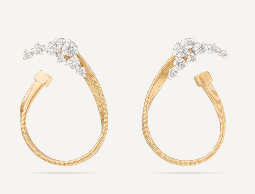 MARCO BICEGO 18KY MARRAKESH OPEN HOOP THIN EARRINGS WITH DIAMOND CLUSTERS