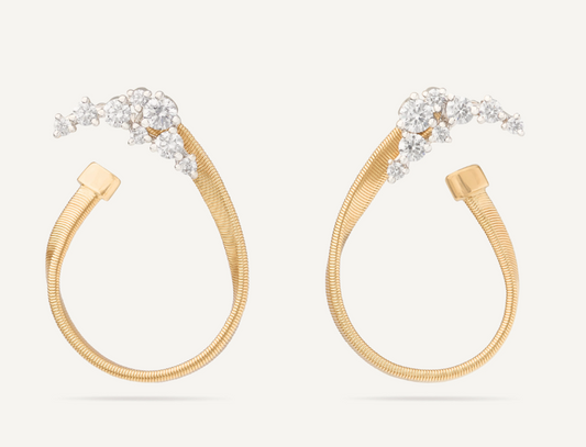 MARCO BICEGO 18KY MARRAKESH OPEN HOOP THIN EARRINGS WITH DIAMOND CLUSTERS