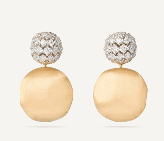 MARCO BICEGO 18KY AFRICA DROP EARRINGS WITH DIAMOND PAVE