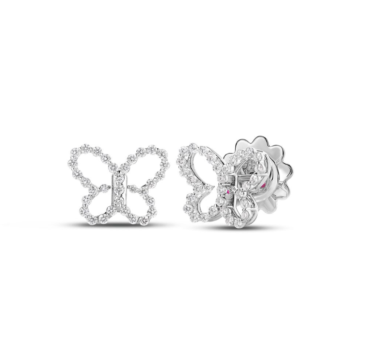 ROBERTO COIN 18KW JASMINE OPEN BUTTERFLY DIAMOND EARRINGS