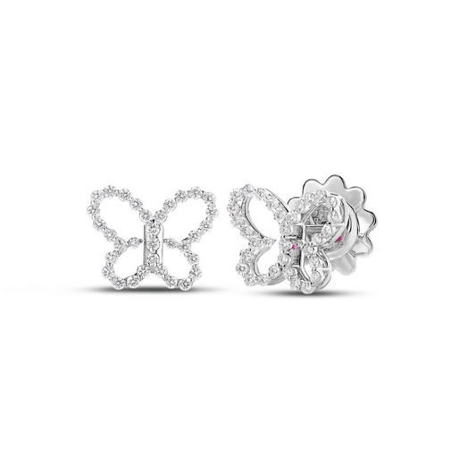 ROBERTO COIN 18KW JASMINE OPEN BUTTERFLY DIAMOND EARRINGS