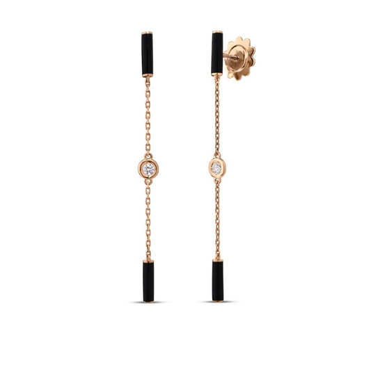 ROBERT COIN 18KR DIAMOND BY THE INCH EARRINGS ENAMEL BAR EARRINGS