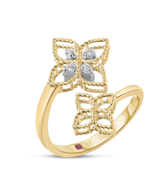PRINCESS FLOWER OPEN FRAME DIAMOND BYPASS RING