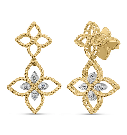PRINCESS FLOWER OPEN FRAME DIAMOND DROP EARRINGS