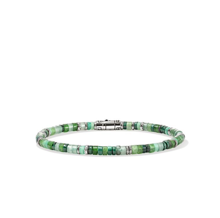 Heishi Bracelet, Hardstones, Emeralds, Sterling Silver, 4MM