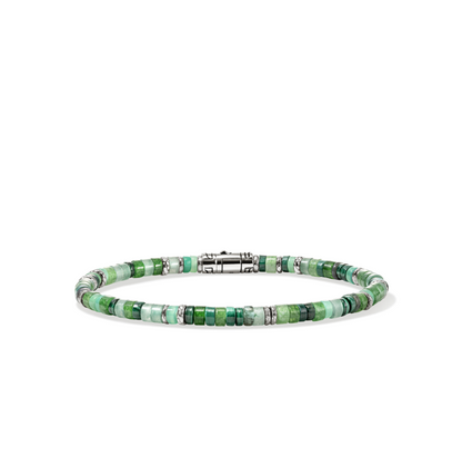 Heishi Bracelet, Hardstones, Emeralds, Sterling Silver, 4MM