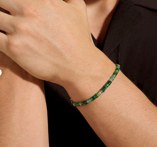 Heishi Bracelet, Hardstones, Emeralds, Sterling Silver, 4MM