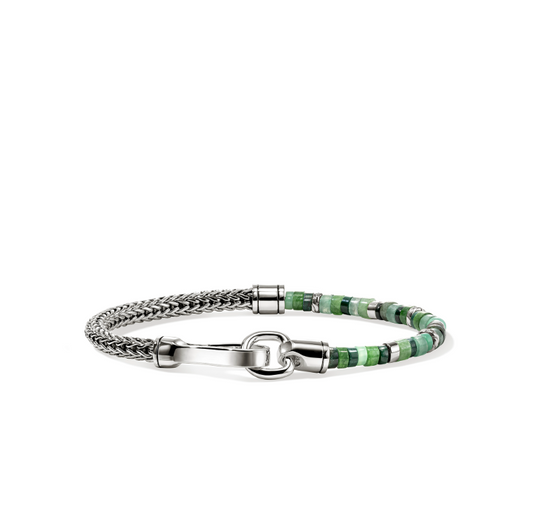 Heishi Chain Bracelet, Sterling Silver, Hardstones, Emeralds, 4MM