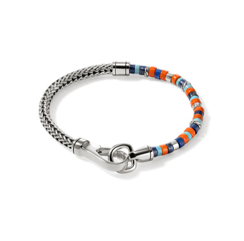 Heishi Chain Bracelet, Sterling Silver, Hardstones, 4MM