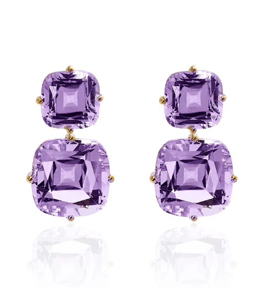 GOSHWARA 18KY DOUBLE CUSHION DROP AMETHYST EARRINGS