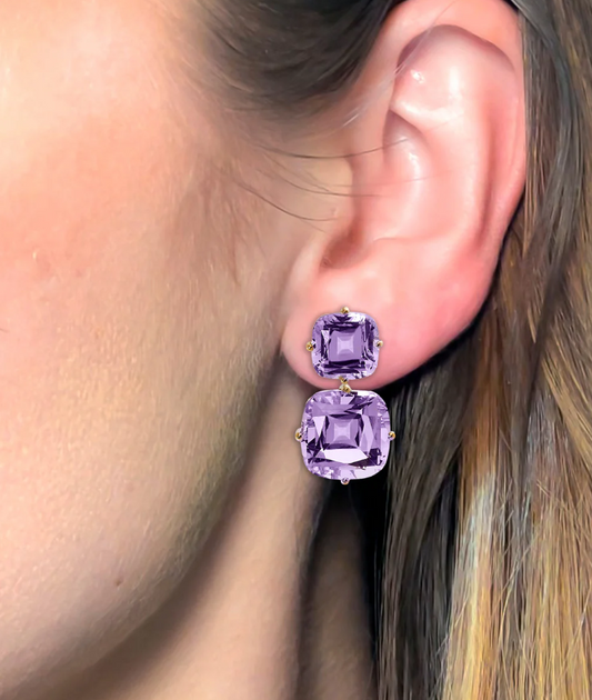 GOSHWARA 18KY DOUBLE CUSHION DROP AMETHYST EARRINGS
