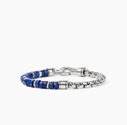 SS HEISHI CHAIN BRACELET WITH LAPIS, 6MM