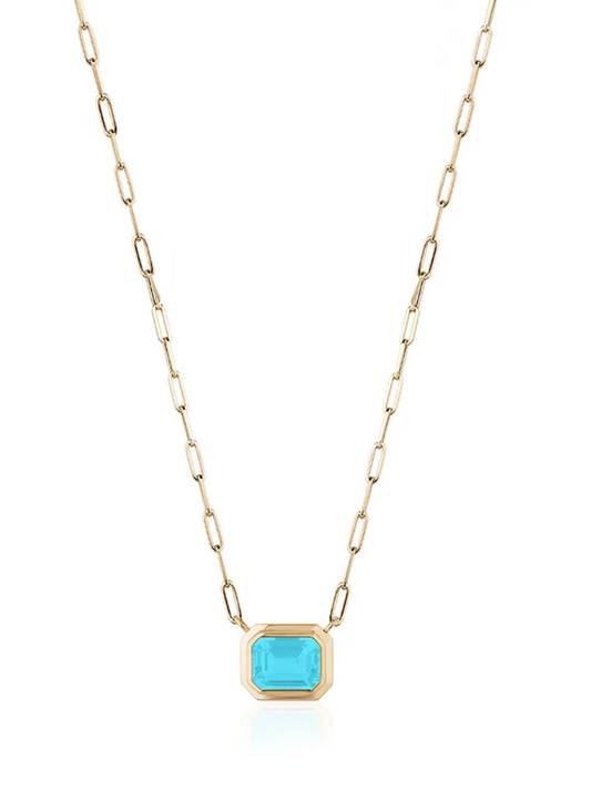GOSHWARA 18KY EAST-WEST TURQUOISE EMERALD CUT BEZEL PENDANT