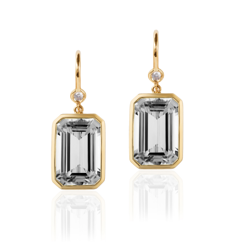 GOSHWARA 18KY ROCK CRYSTAL BEZEL-SET EMERALD CUT EARRINGS