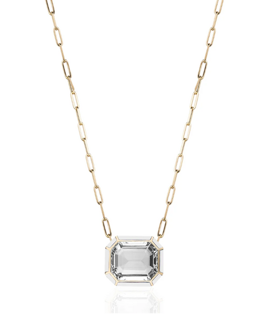 GOSHWARA 18KY ROCK CRYSTAL EMERALD CUT PENDANT WITH INLAY