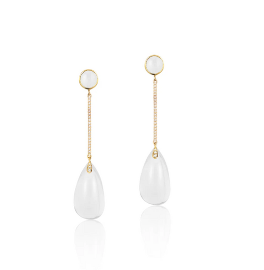GOSHWARA 18KY MOON QUARTZ DIAMOND BAR CABOCHON EARRINGS