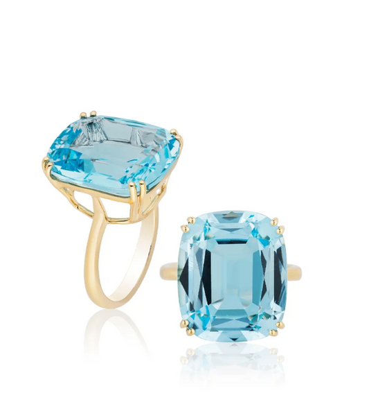 GOSHWARA 18KY BLUE TOPAZ CUSHION COCKTAIL RING