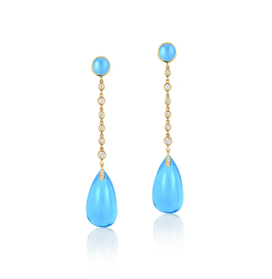 GOSHWARA 18KY BLUE TOPAZ DIAMOND LINK DROP EARRINGS