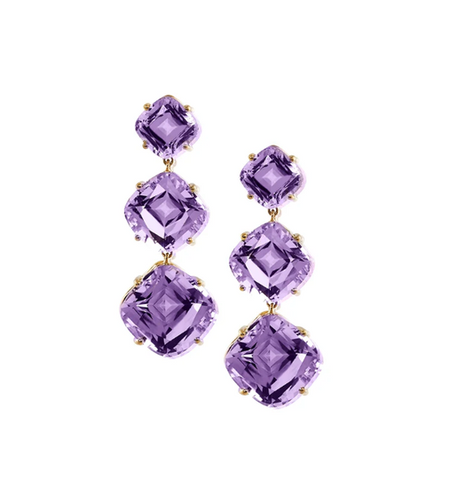 GOSHWARA 18KY AMETHYST CUSHION CASCADE EARRINGS