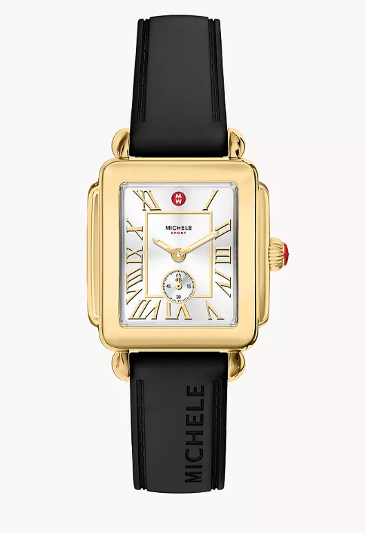 31MM SS GOLD TONE DECO SPORT MID BLACK SILICONE WATCH