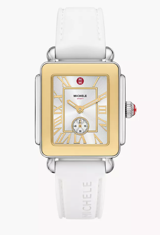 31MM SS/GOLD-PLATED DECO SPORT MID WHITE SILICONE WATCH