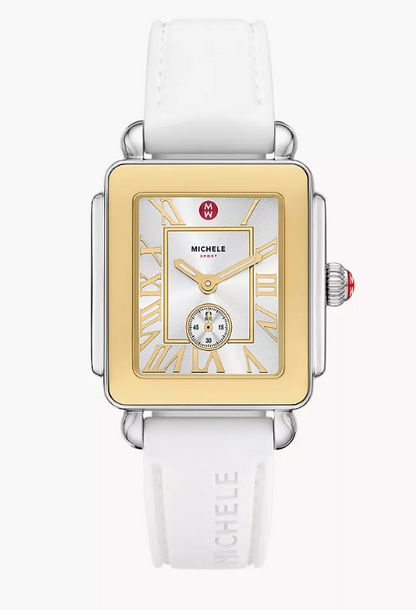 31MM SS/GOLD-PLATED DECO SPORT MID WHITE SILICONE WATCH